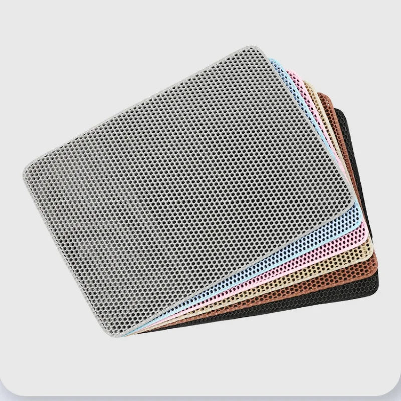 Grey Double-Layer Waterproof Cat Litter Mat — 40×50 cm, Non‑Slip Urine‑Proof Trapping Surface, Easy‑Clean and Scratch‑Resistant