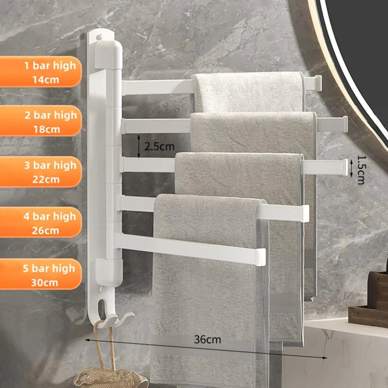 Tool-Free Rotating Black Corner Towel Rack — Wall-Mounted Stainless Steel Shelf for Shower, Bathroom, Kitchen and Coats