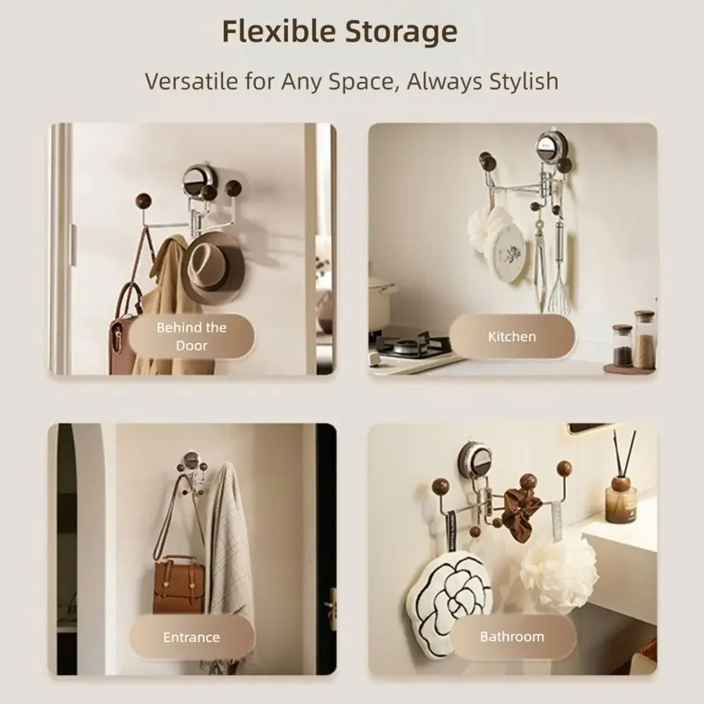 Rotating 5‑Hook Metal Suction Wall Hanger — Removable, Space‑Saving Swivel Hook for Bathroom and Home