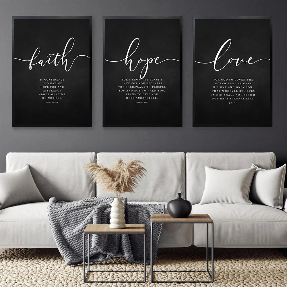 Scripture Canvas Prints — Faith, Hope, Love Wall Art for Modern Living Rooms