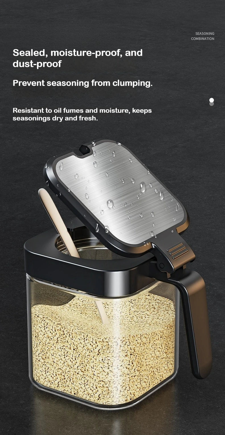 3-Piece Thick Glass 10 oz Airtight Spice Jars with Spoon — Sealed Seasoning Storage for Modern Kitchens