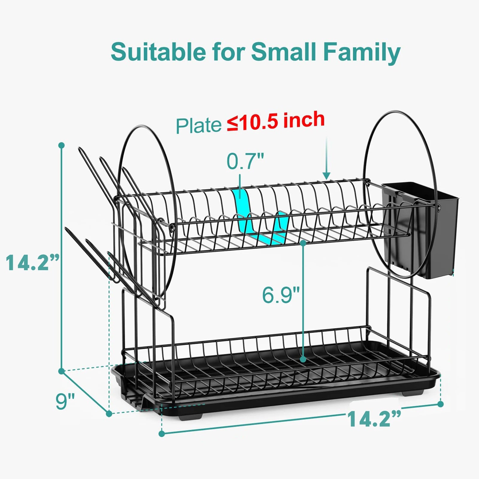 2-Tier Compact Countertop Dish Drying Rack with Integrated Drainboard — Versatile Drainer for Streamlined Kitchen Organization