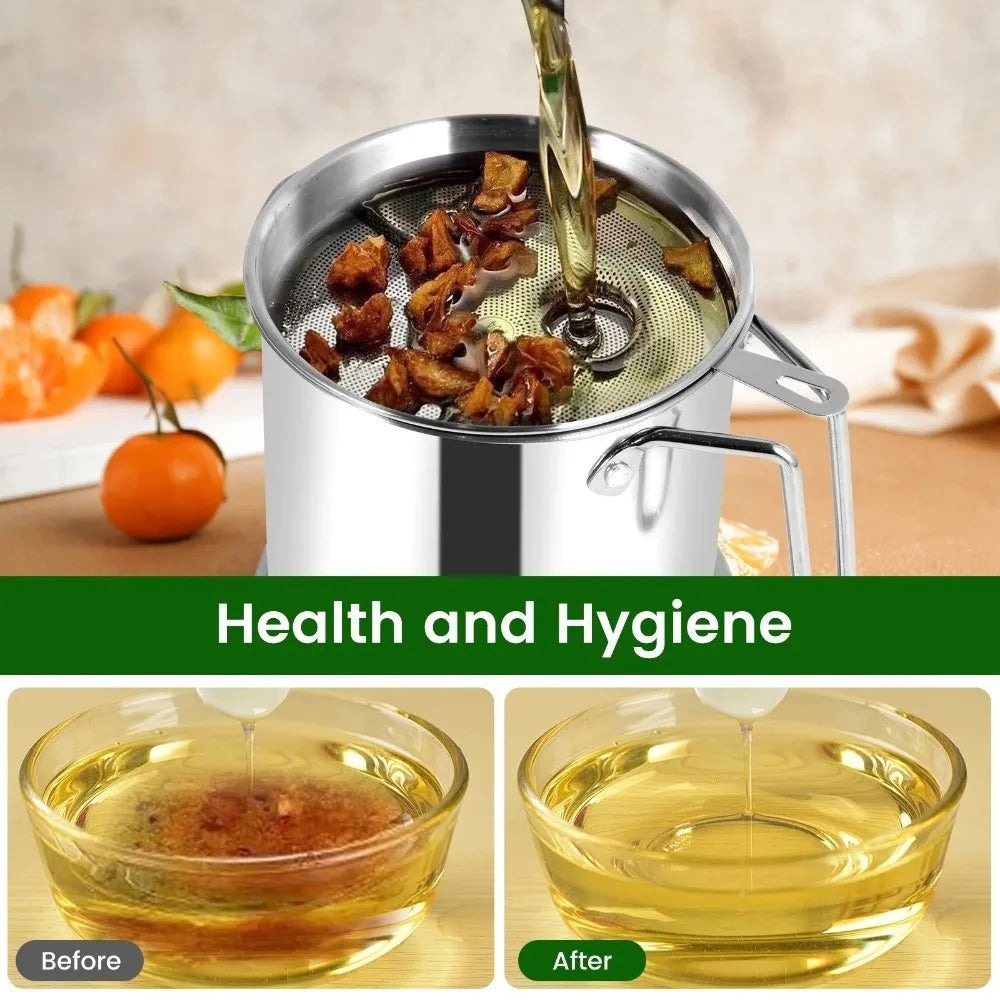 Oil Strainer Pot With Fine-Mesh Filter, 1.5-2 L Grease Storage Container