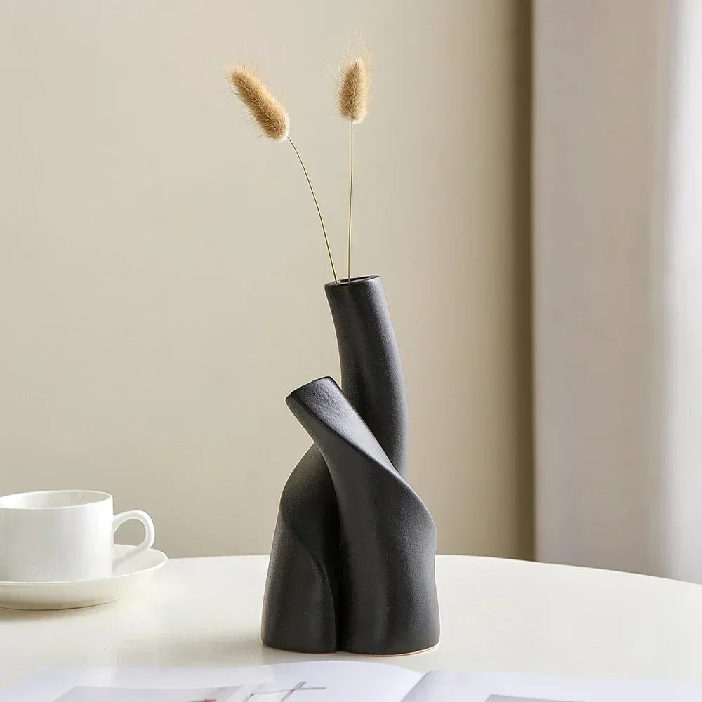 Desktop Vase, Handmade Frosted Ceramic, Irregular Shape For Dried Flowers And Hydroponics