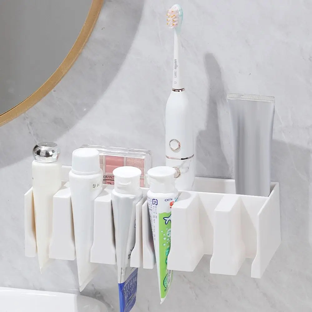 No-Drill Wall-Mounted Bathroom Organizer — Multi-Grid Toothpaste & Toothbrush Drain Holder, Large Capacity