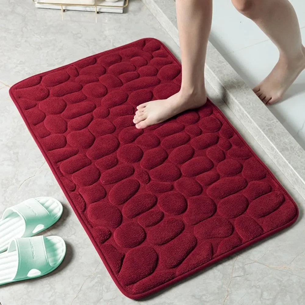 Cobblestone Embossed Bath Mat — Non-Slip, Highly Absorbent, Fast‑Dry Machine‑Washable Bathroom Rug