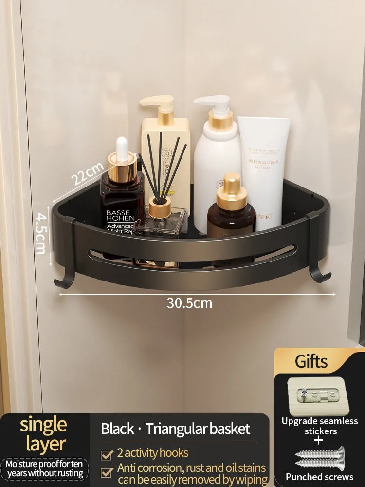 No-Drill Wall-Mounted Shelf for Bathroom & Kitchen — Space-Saving Organizer for Shampoo, Makeup and Toiletries