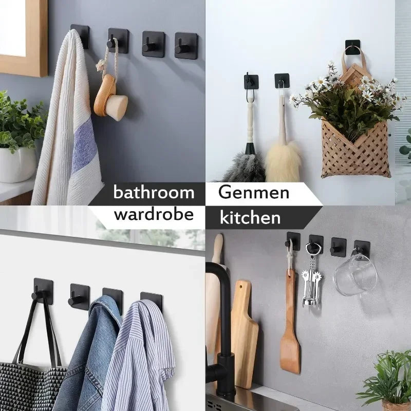 Matte Black Adhesive Wall Hook — Single, 2- or 6-Pack | Secure, Damage-Free Hanging for Coats, Towels, Robes, Kitchen & Bathroom