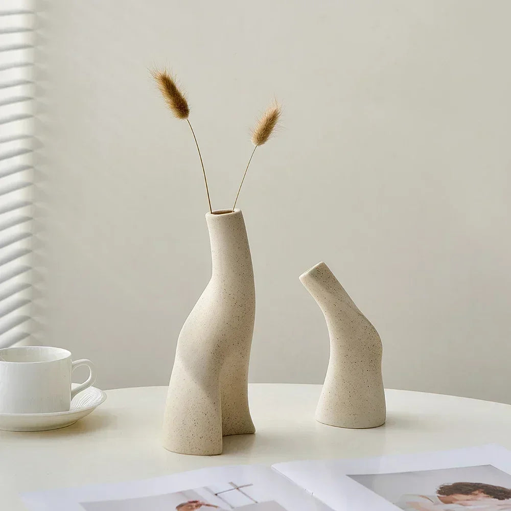 Desktop Vase, Handmade Frosted Ceramic, Irregular Shape For Dried Flowers And Hydroponics
