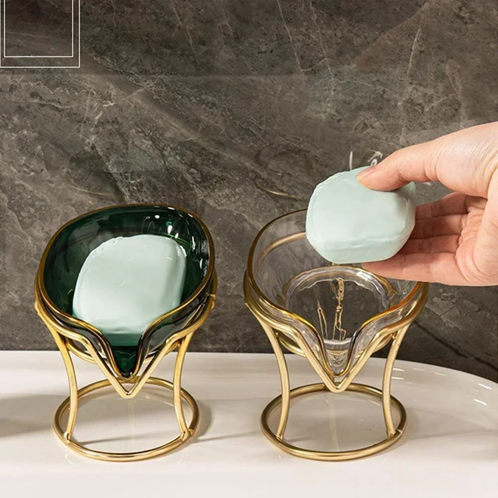 Leaf-Shaped Ceramic Soap Dish with Self-Draining Design — Minimalist Soap Bar Holder for Shower, Bathroom & Kitchen