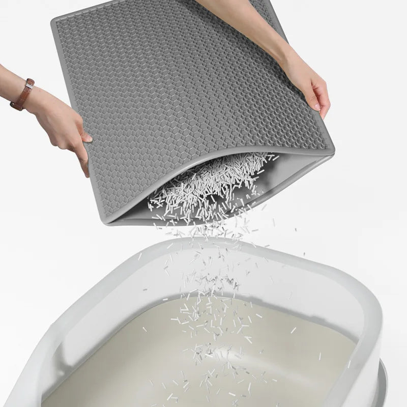Grey Double-Layer Waterproof Cat Litter Mat — 40×50 cm, Non‑Slip Urine‑Proof Trapping Surface, Easy‑Clean and Scratch‑Resistant