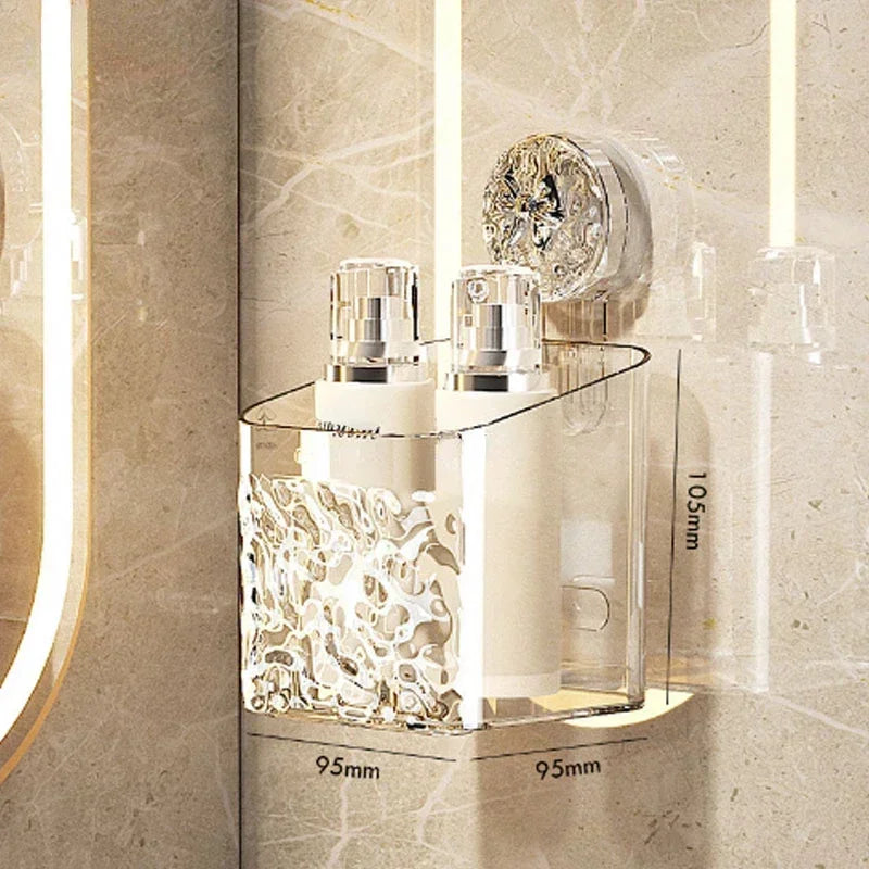 Transparent Wall-Mounted Shower Shelf with Adhesive Installation