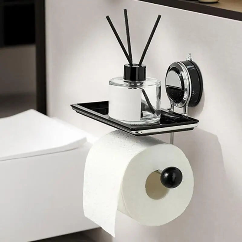 Brushed Stainless Steel Wall-Mount Toilet Paper Holder with Integrated Shelf — Space‑Saving Tissue & Paper Towel Dispenser for Bathroom and Kitchen