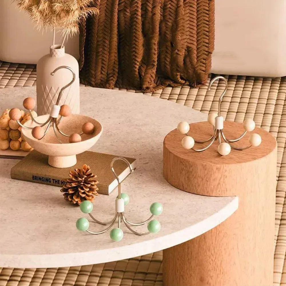 360° Rotating 6‑Claw Wooden‑Ball Clothing Organizer Hook — Space‑Saving Multipurpose Hanger for Scarves, Garments and Accessories
