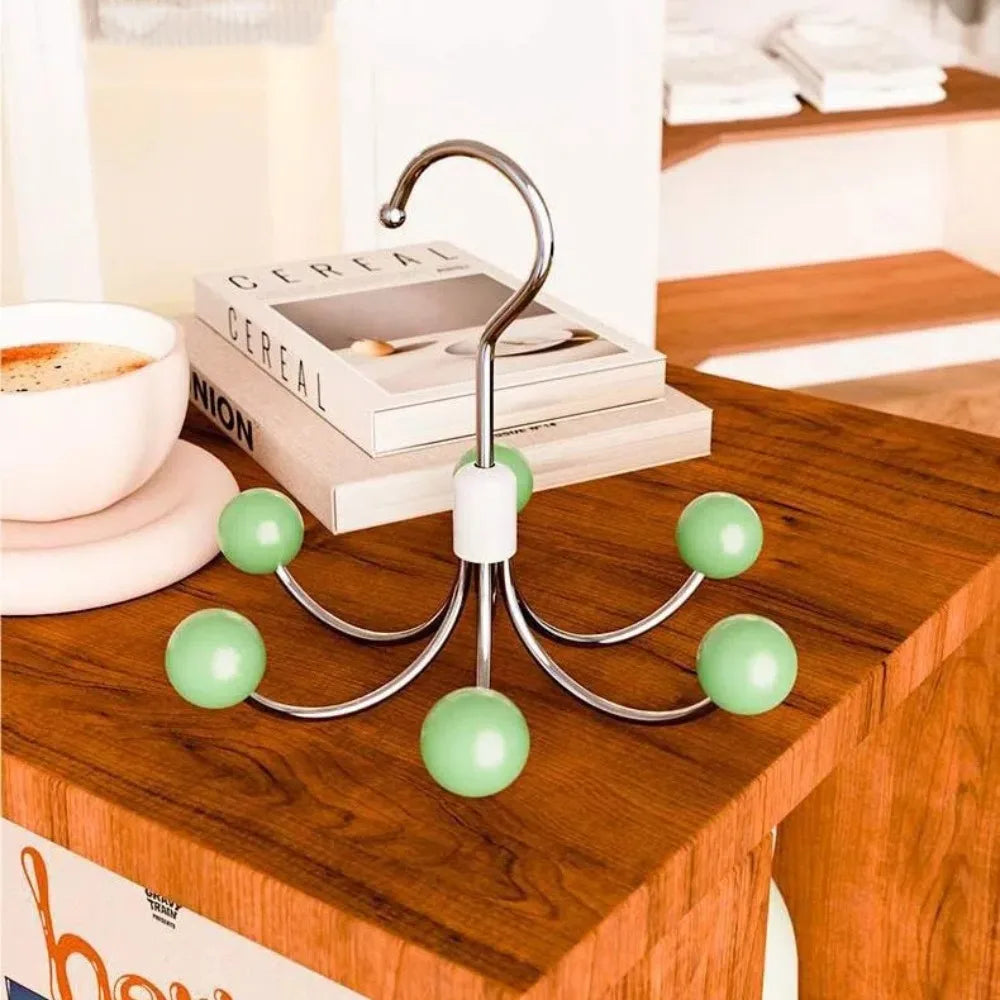 360° Rotating 6‑Claw Wooden‑Ball Clothing Organizer Hook — Space‑Saving Multipurpose Hanger for Scarves, Garments and Accessories
