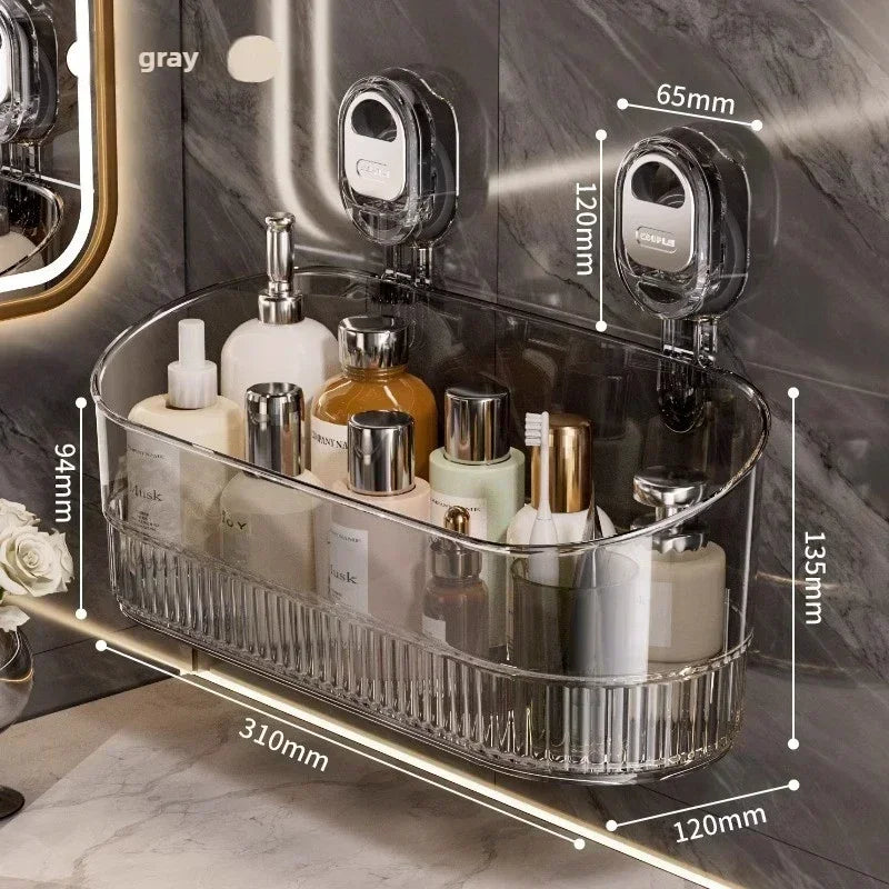 Transparent Wall-Mounted Shower Shelf with Adhesive Installation