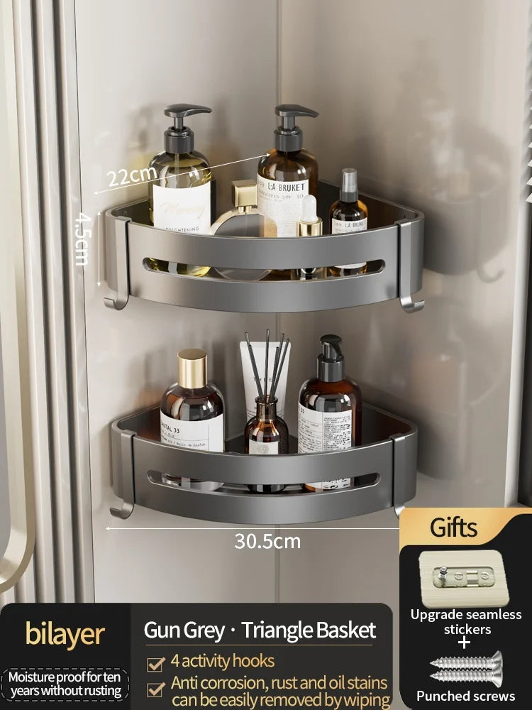 No-Drill Wall-Mounted Shelf for Bathroom & Kitchen — Space-Saving Organizer for Shampoo, Makeup and Toiletries