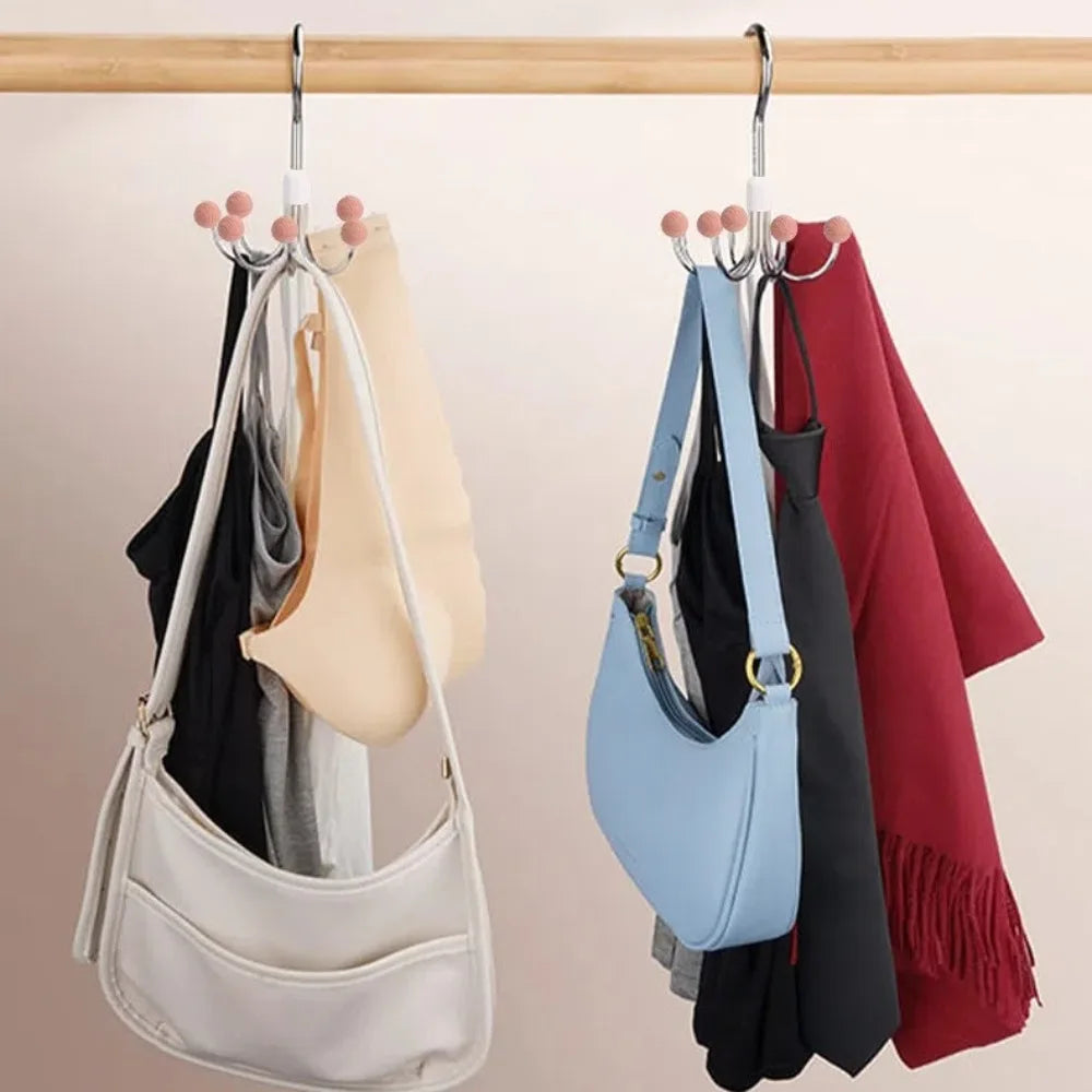 360° Rotating 6‑Claw Wooden‑Ball Clothing Organizer Hook — Space‑Saving Multipurpose Hanger for Scarves, Garments and Accessories