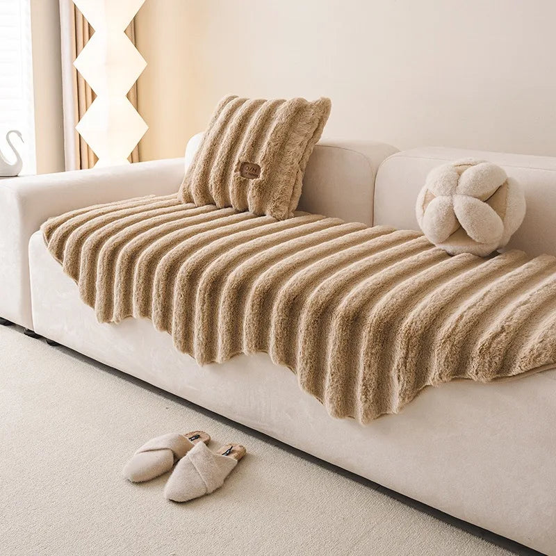 Sofa Slipcover, Plush Quilted Velvet, One-Piece Sectional Fit With Anti-Slip Backing