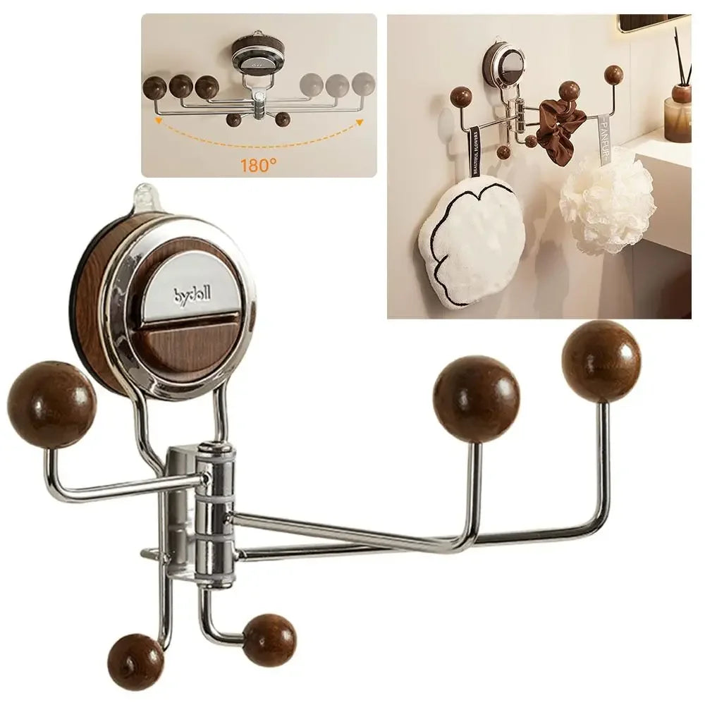 Rotating 5‑Hook Metal Suction Wall Hanger — Removable, Space‑Saving Swivel Hook for Bathroom and Home