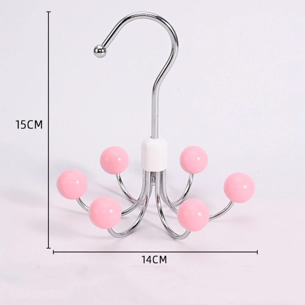 360° Rotating 6‑Claw Wooden‑Ball Clothing Organizer Hook — Space‑Saving Multipurpose Hanger for Scarves, Garments and Accessories