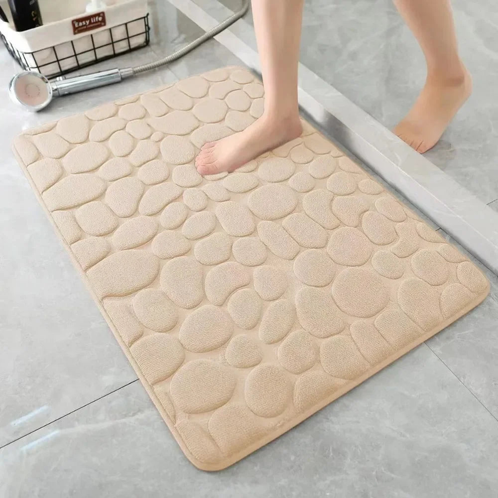 Cobblestone Embossed Bath Mat — Non-Slip, Highly Absorbent, Fast‑Dry Machine‑Washable Bathroom Rug