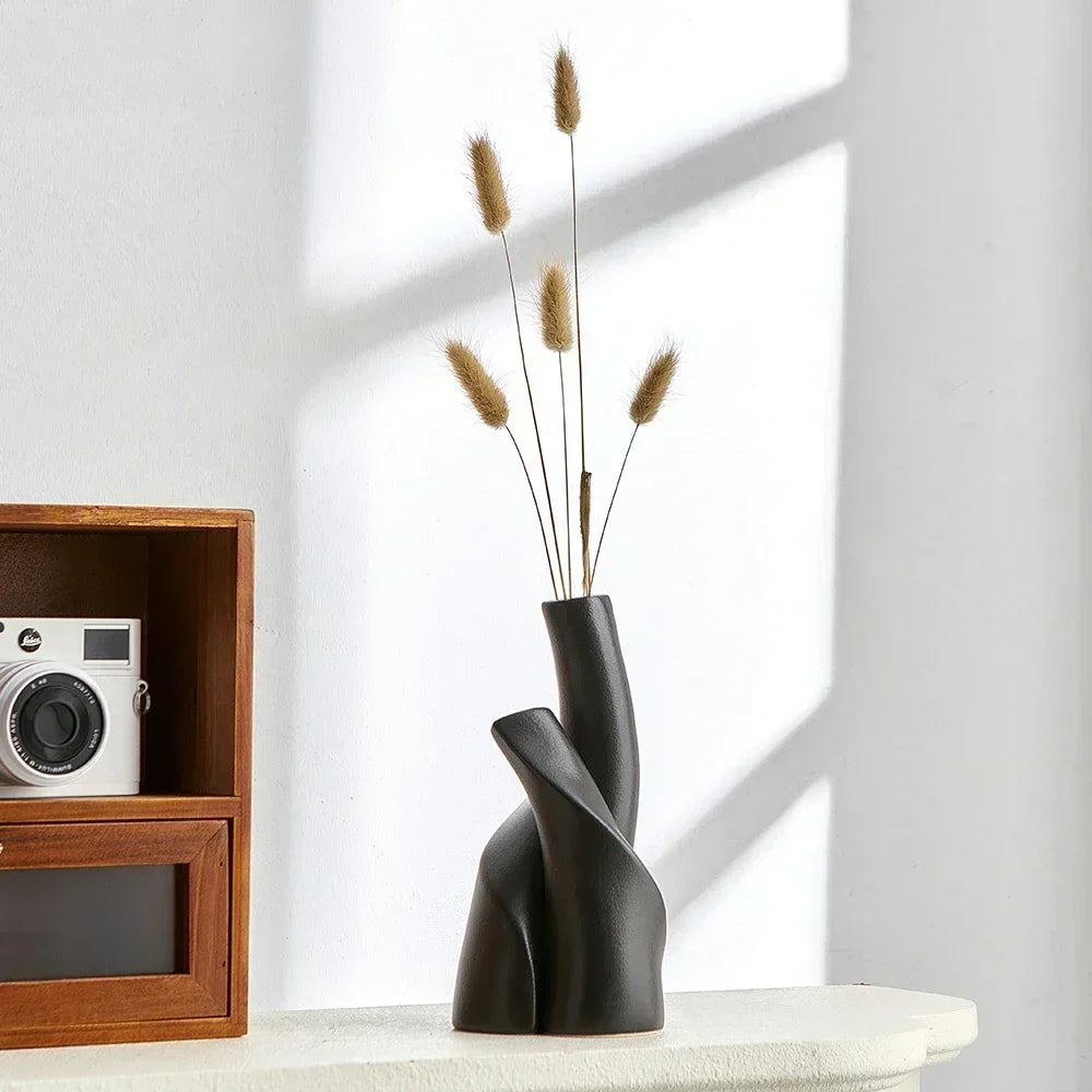 Desktop Vase, Handmade Frosted Ceramic, Irregular Shape For Dried Flowers And Hydroponics