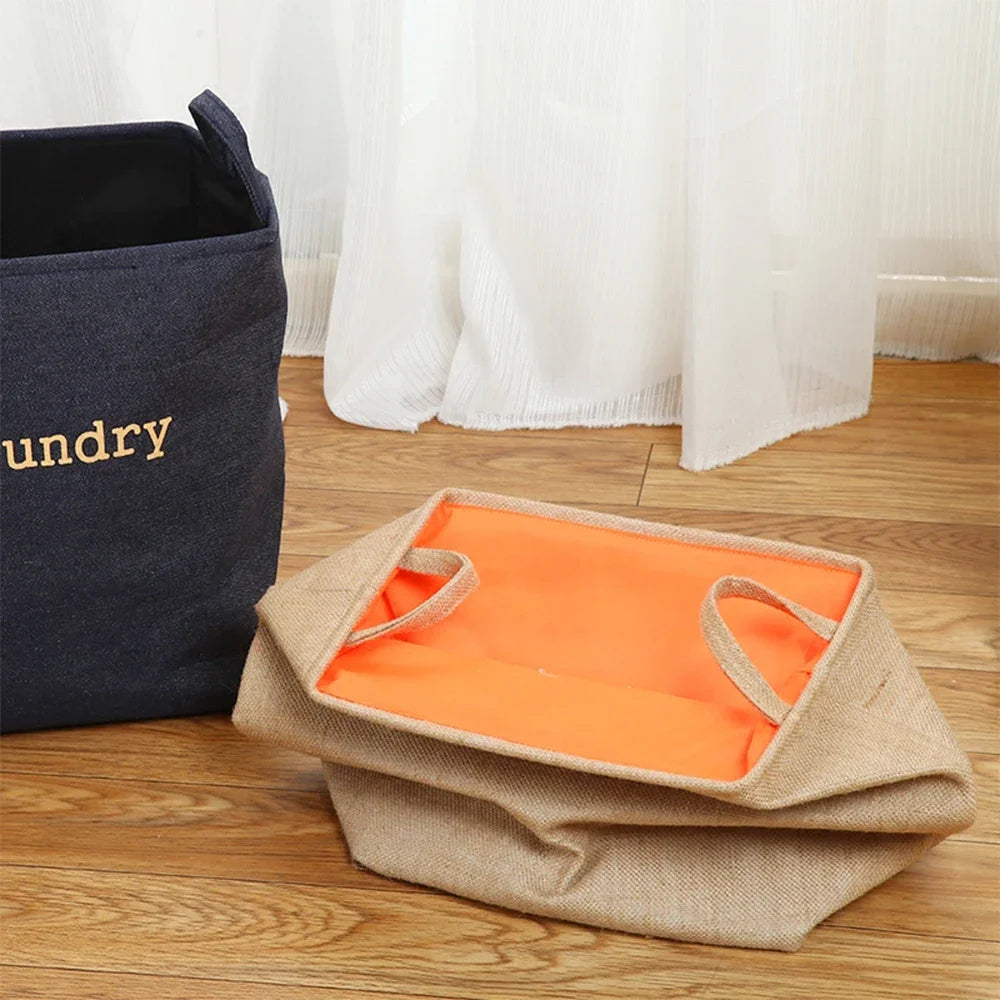 Foldable Jute Storage Basket with EVA Reinforced Base — Portable Home Organizer for Toys, Stationery & Laundry