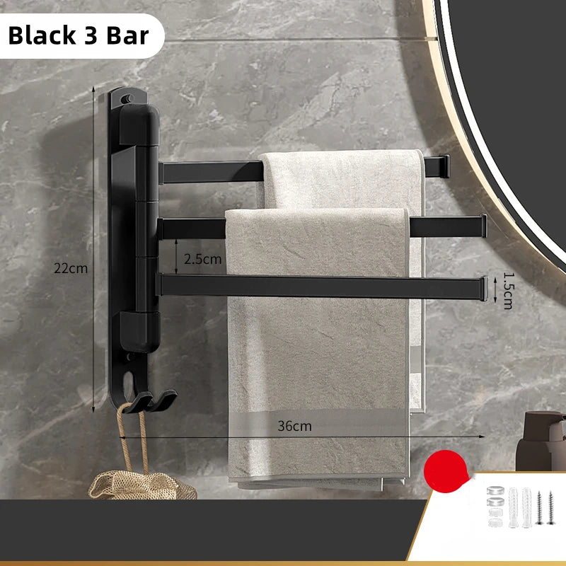Tool-Free Rotating Black Corner Towel Rack — Wall-Mounted Stainless Steel Shelf for Shower, Bathroom, Kitchen and Coats