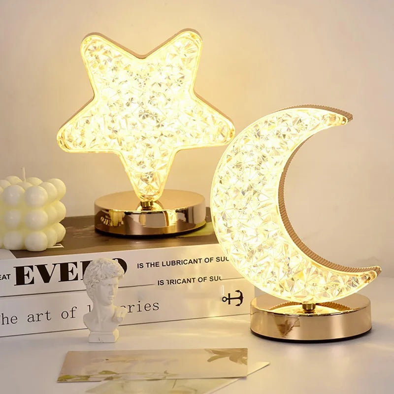 Bedside Night Light With 3-Color Touch Dimmer And Moon And Stars Projection