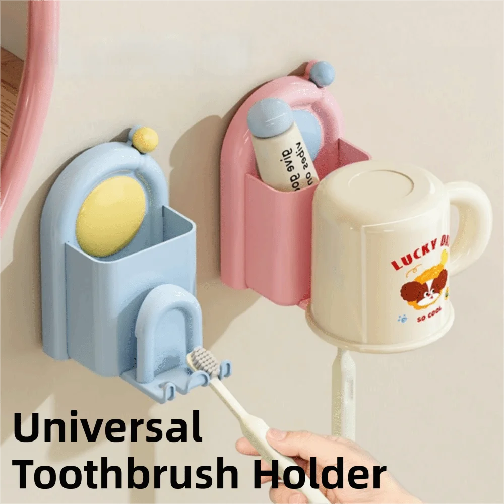 Sleek No-Drill Suction Toothbrush & Toothpaste Organizer — Waterproof, Self-Adhesive Wall Holder